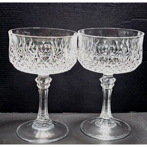 2 Cristal d'Arques Paris Longchamp Champagne Coupe Glasses 5.5" cut Crystal vtg